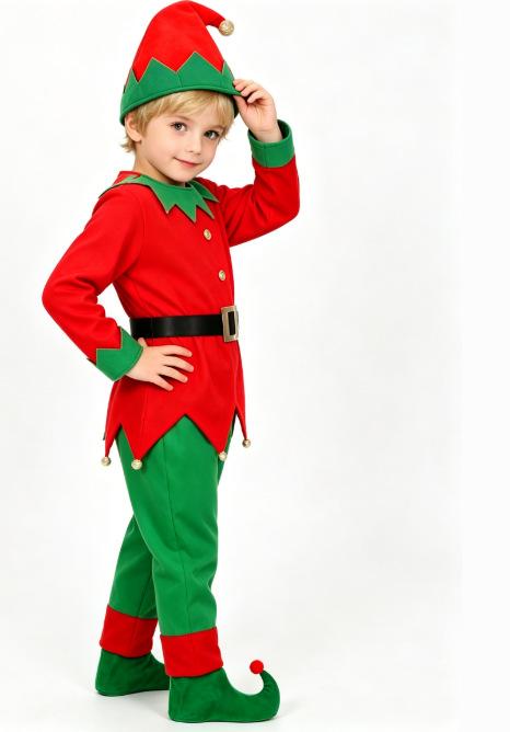 2026 Weihnachten Eltern-Kind-Kostüm Kinder Cosplay Grünes Elfen Rollenspiel-Set für Kindergarten Feiertags-Familien-Partnerlook