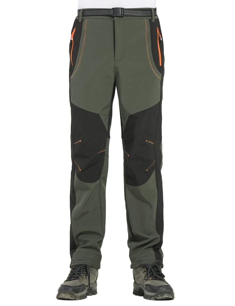 Butrends Men's Thick Fleece-Lined Winter Pants, Softshell Trekking Pants, Waterproof and Warm for Fall and Winter, Black Orange, XL