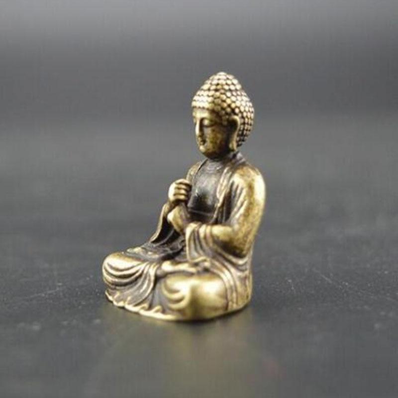 2PCS Chinese Buddhism Pure Copper Bronze Sakyamuni Buddha Statue Table Pure Brass Antique Tea Pet Ornament