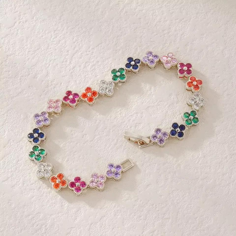 RAKOL Colorful Clover Zircon Bracelet Fashion Charm Gorgeous Charm Exquisite Cute Sweet Shining Crystal Jewelry Gift