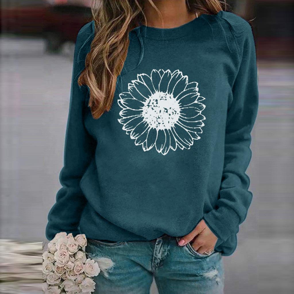 Women's Sweater Crew Neck Casual Loose Pullover Printed Long Sleeve Comfortable Long Sleeve T-Shirt