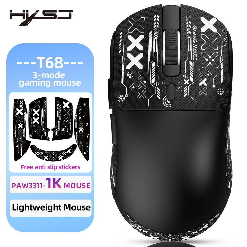 T68 Three-Mode Lightweight Gaming Mouse, 7-Button Programmable, TTC Micro-Switch, 12000 DPI.