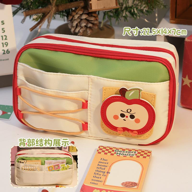 Cute Large Capacity Multi Layer Apple Pencil Case Stationery Bag For Female Students