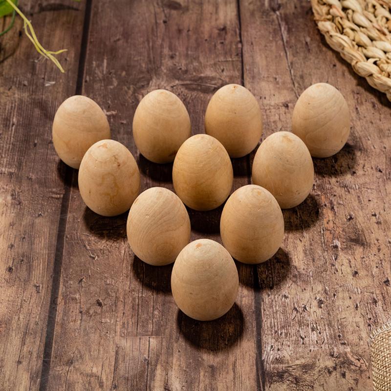 10PCS Wooden Easter Eggs Creative Imitation Eggs for DIY Easter Decoration Basket Fillers Children Graffiti Toys Easter Ornament