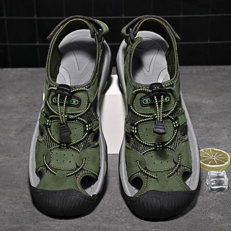 Summer Men'S Sandals Classic Leather Sandals Fashion Outdoor Hiking Fishing Shoes Light Breathable Non-Slip Beach Sandals 38-48