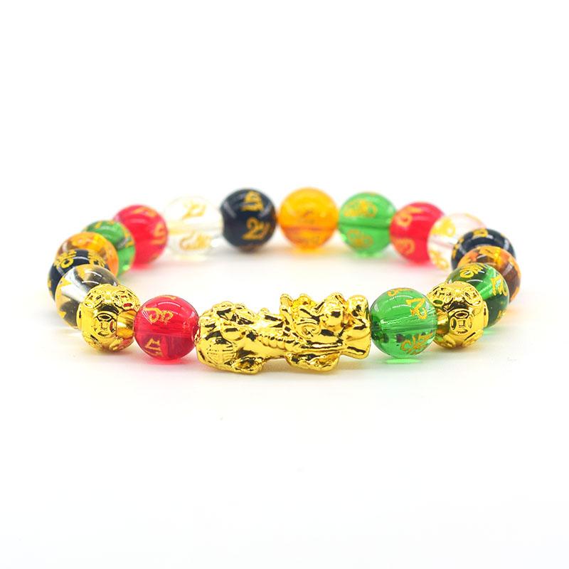 Pixiu Armband Feng Shui Rijkdom en Geluk Armband Heren Polsband Goudkleur Obisidiaan Steen Kralen Zwart Zes Karakter Cadeau