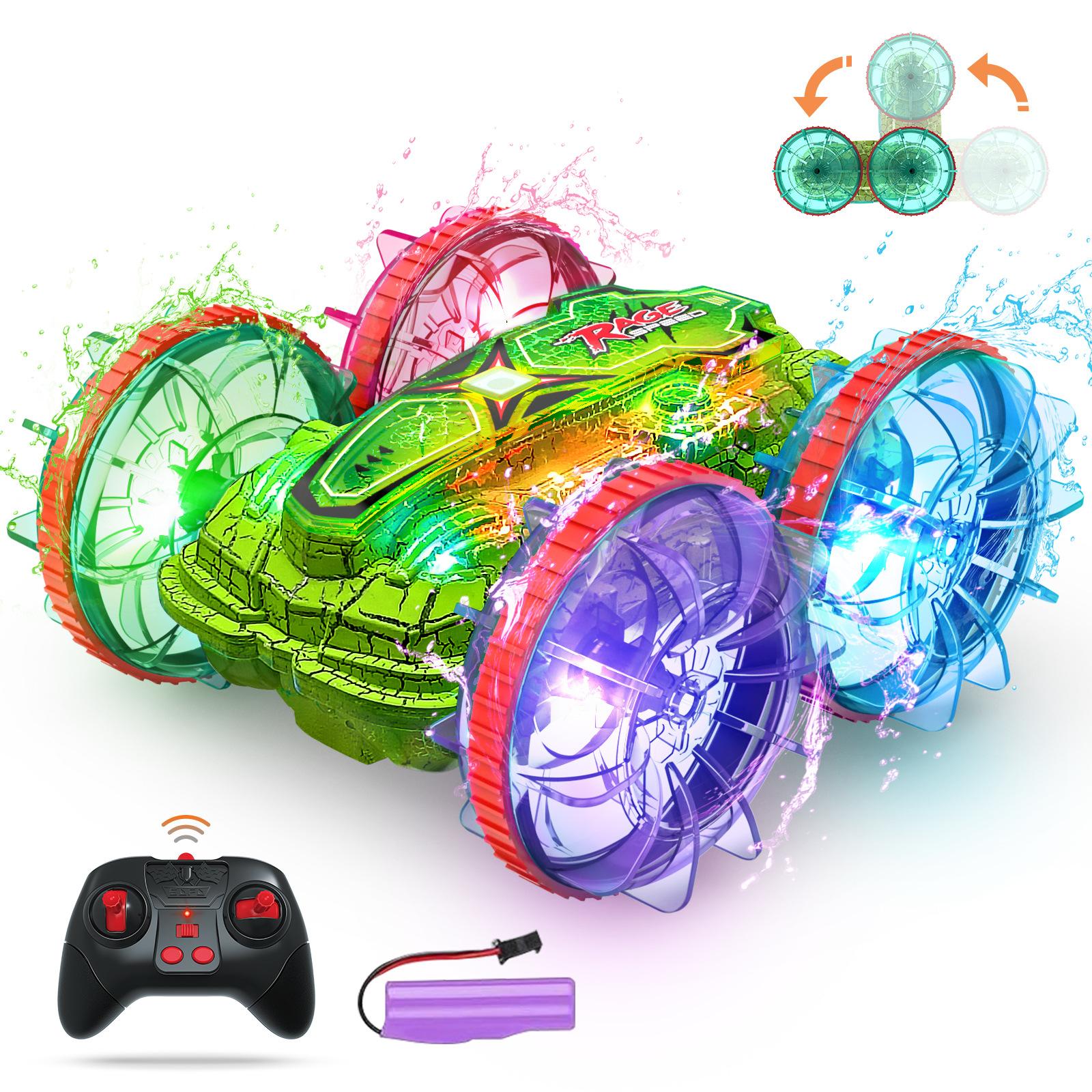 

Динозавр Шаблон Деления Машина-амфибия Крутая Подсветка Трюковая Машина Вращающаяся Электрическая Машина на Радиоуправлении для Мальчика 1 RC зелёный