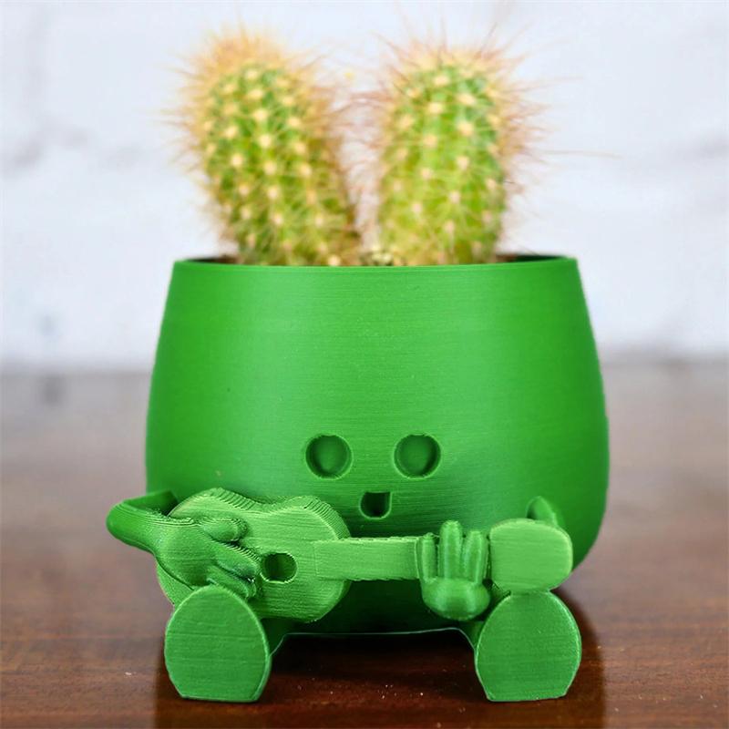 3.14" Happy Face Planter Handmade 3D Printed Cute Guitar Planter Theme Succulent Pot For Guitar Lovers