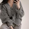 Herbst Casual V-Ausschnitt Puffärmel Locker Gestrickte Strickjacken Damenmode Winterpullover Jacke für Damen Elegant Einfarbig Slim Fit Damenstrickjacke 25729