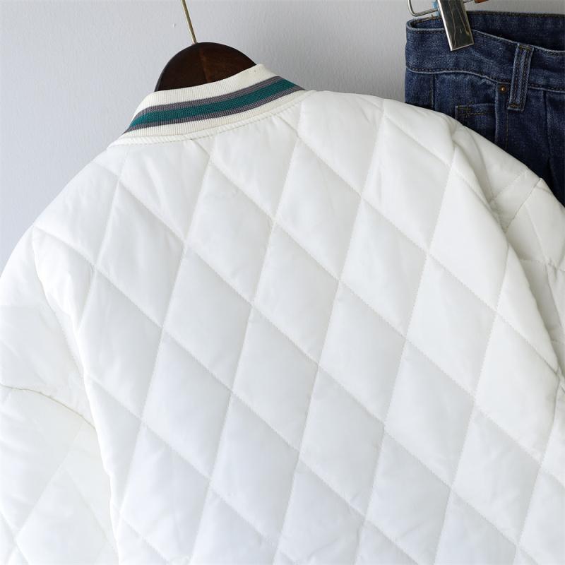 Vintage Quilted Coat Autumn Winter Jacket for Women Oversized Loose Couples Outerwear Letter Warm Argyle Jackets