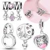Authentic Mothers Day Pink Heart Mom Charm Bead Charms Compatible With Copper Bracelets Women Jewellery Diy Fine Material Making Up