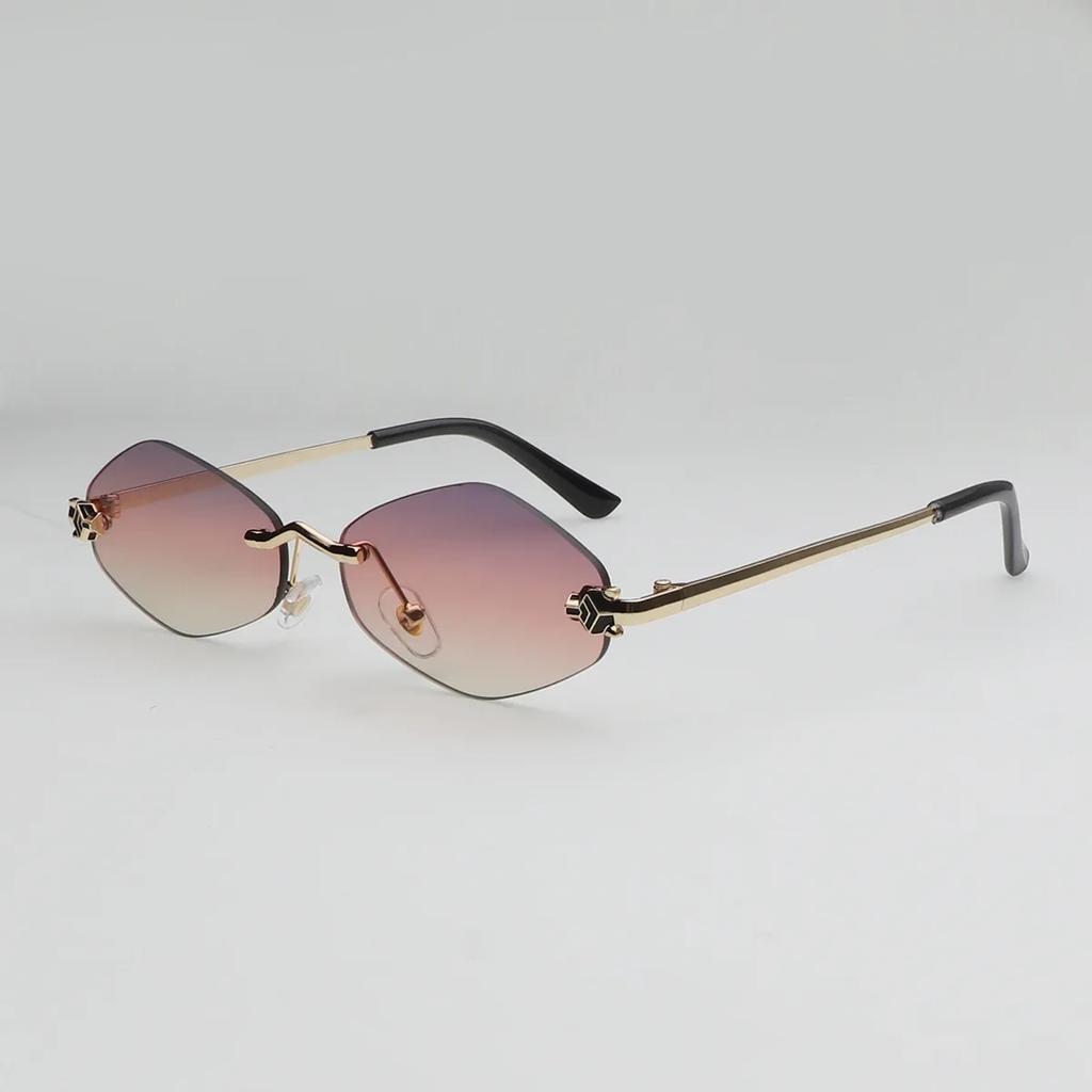 Luxury Wolf Head Brand Rimless Sunglasses Women Men Frameless Metal Thin Leg UV Protection Designer Shades