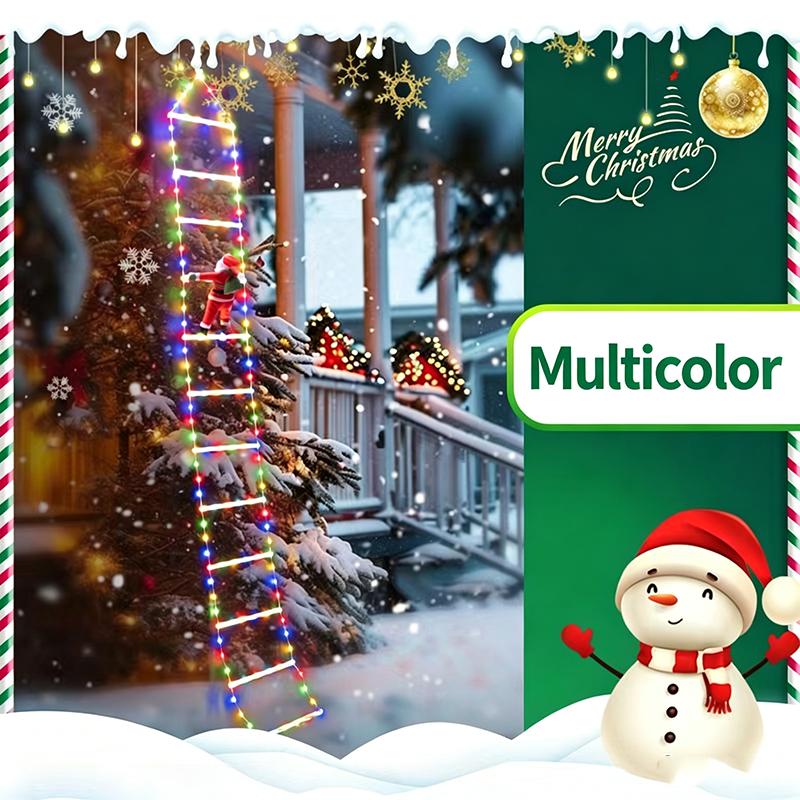 Weihnachtsbeleuchtung USB Leiter Lichterkette 6/8 Sprossen Weihnachtsmann Kletterdeko 8 Modi für Innen Außen Veranda Fenster Baum Party