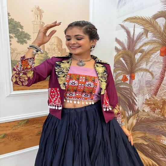 Bohemian Chic Skirt & Embroidered Jacket Set with Crop Top