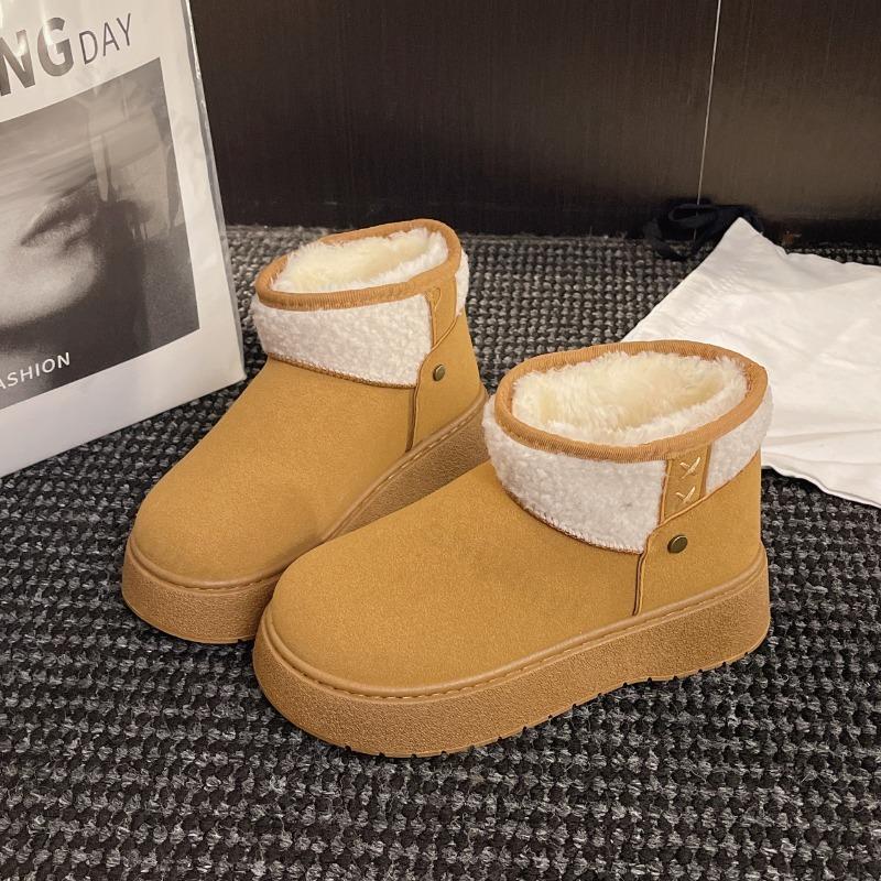 Winter Vintage Warm Velvet Thick Soled Casual Snow Boots for Women Versatile Plush Comfortable Slip On Chunky Cotton Boots