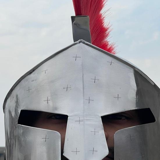 Silver Spartan Helmet with Red Plume Medieval Corinthian Knight Armor Cosplay Gift