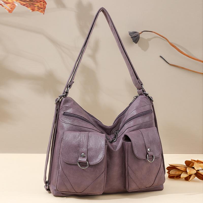 Middle Aged Women's Bag New Fashionable Women's Bag Soft Leather Large Capacity Single Shoulder Crossbody Bag Multi-layer Backpack