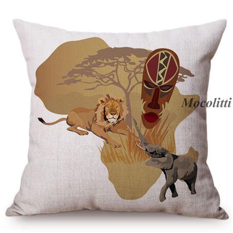Africa Map Tradition Sofa Decoration Throw Pillow Case African Nation Mask Animals Style Cotton Linen Cushion Cover