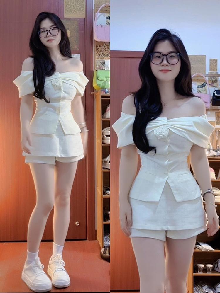 

Summer Temperament Royal Sister Muse Fan Senior Sense Celebrity Xiaoxiangfeng Pure Desire One-word Collar Top Skirt Two-piece Set S