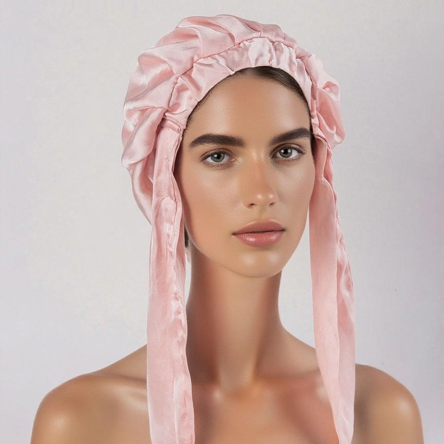

Satin Ribbon Wide-Brimmed Silk Care Hair Cap with Bow Adjustable світло-рожевий колір