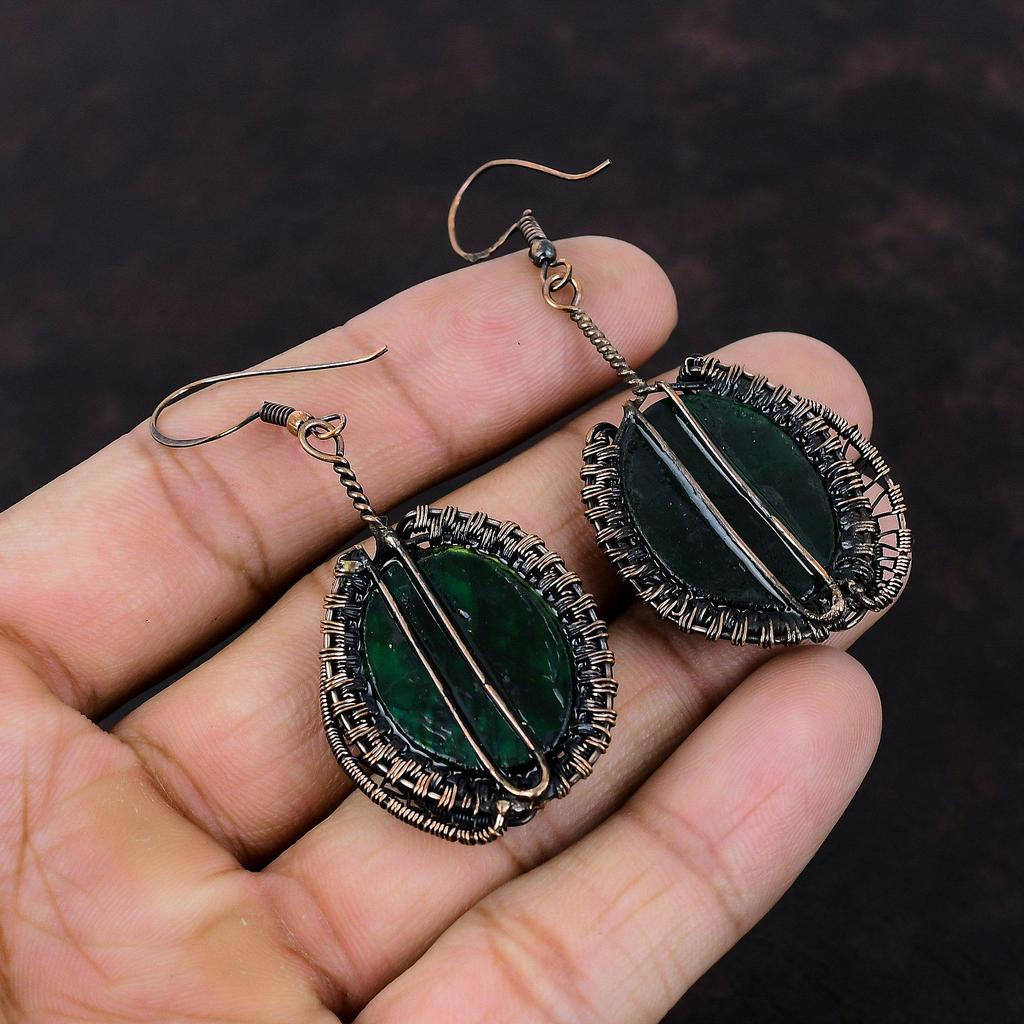 Green Fire Labradorite Earring Copper Wire Wrapped Earring Handmade Jewelry Natural Gemstone Earrings Copper Jewelry Dainty Earring For Gift