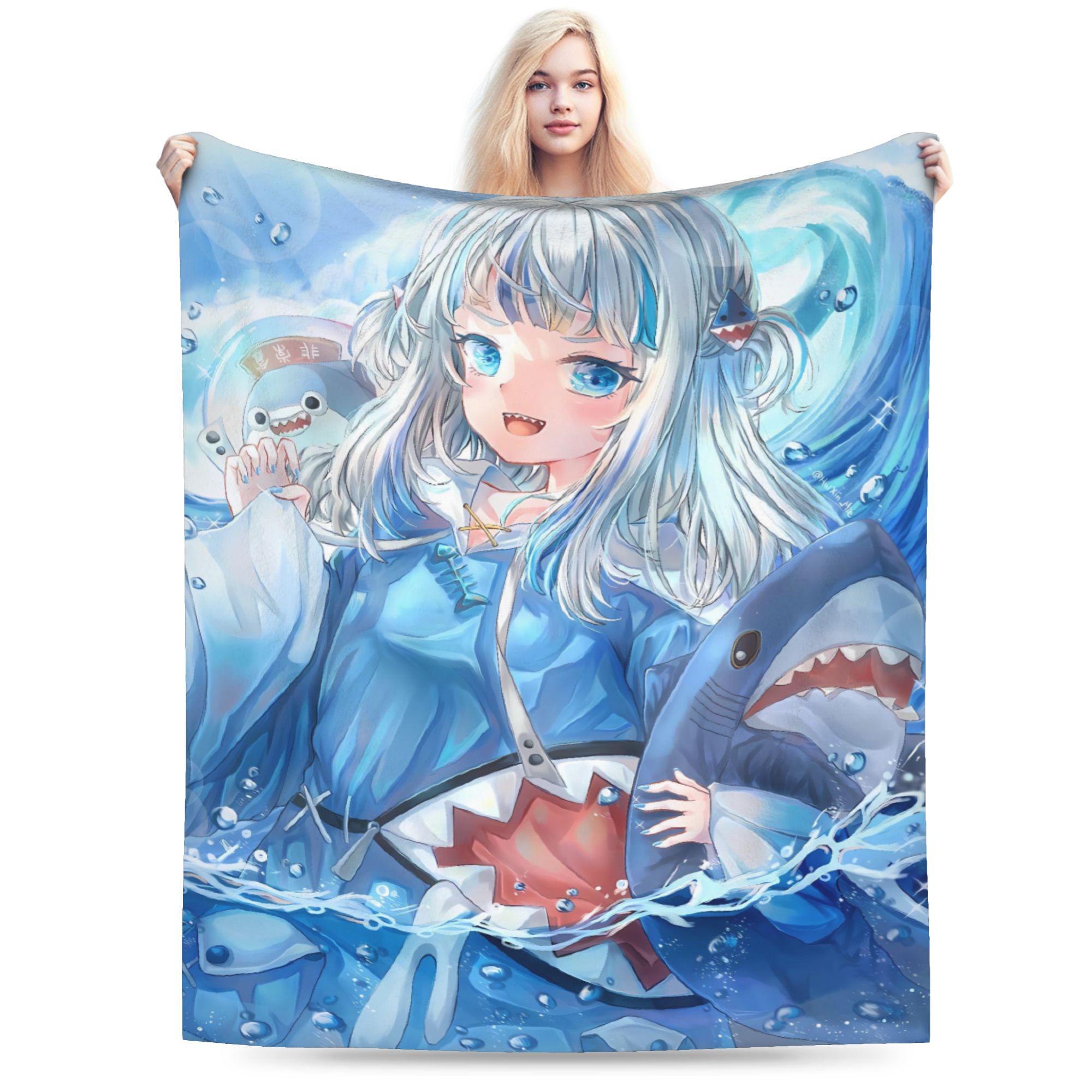 Anime Gawr Gura Blanket Saba Sameko Super Warm Aesthetic Plush Throw Blanket For Couch Chair Travel Flannel Bedspread Bed Cover 75x90cm