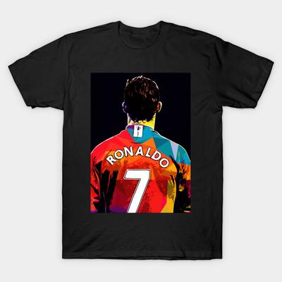 Men Black Print T-shirt Ronaldo No-Cut Transfer Paper Print Cotton Tshirt