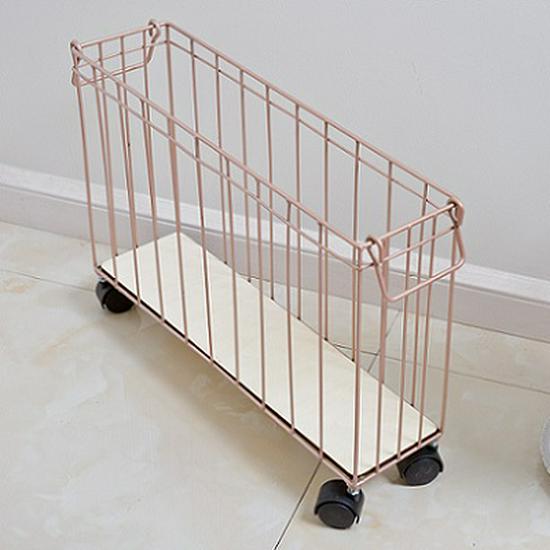 Nordic Style Iron Storage Basket with Wheels for Books, Snacks, Magazines, Yoga Mats & Sports Equipment