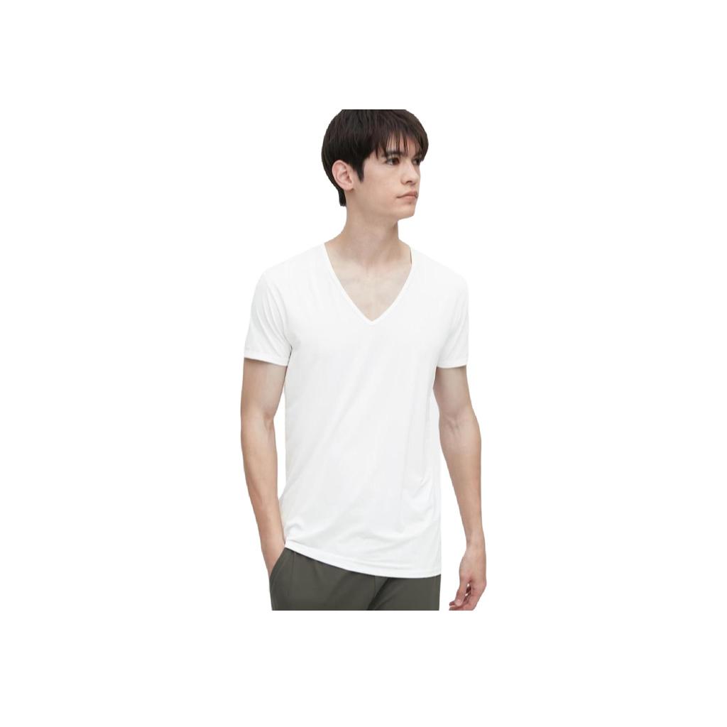 UNIQLO SS23 Casual Minimalist V-Neck Short Sleeve T-Shirt Men tops White 454311-00