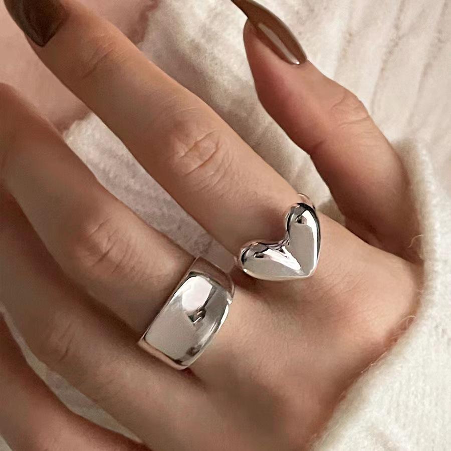 Glossy 3D Heart Ring for Women - Adjustable Open Band, Stylish Summer Fashion