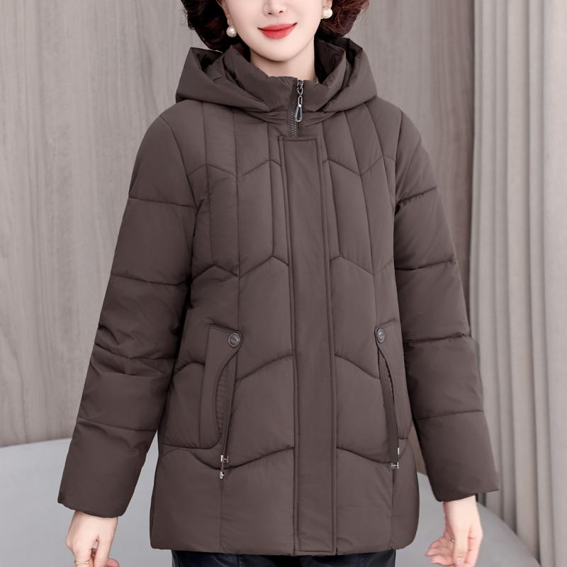 Plus Size XL-5XL Middle Age Woman Winter Coats Hooded Elegant Loose Thick Warm Parkas Female Jacket