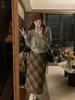 Plus Size Women's Brown Retro Plaid Woolen A-line Skirt for Autumn/Winter