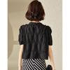 Bailuyu Pleated Puff Sleeve Round Neck Blouse
