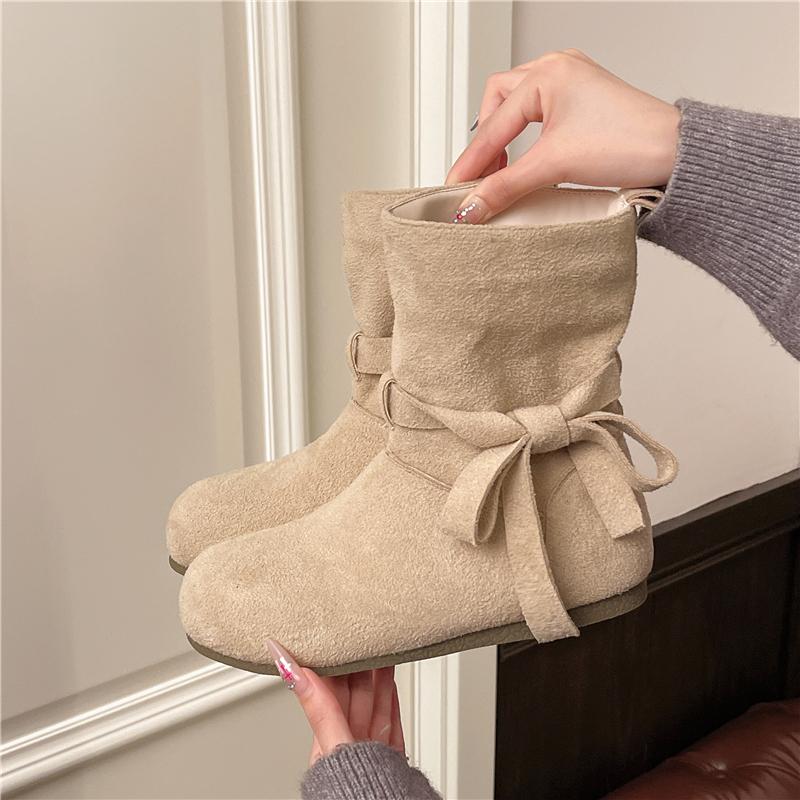 

Модные балетки Женские с бантом Шнуровка Ботильоны Мода Замша Женская обувь 2025 Зима Новые Элегантные Ботильоны Челси Классические Кроссовки 40 бежевый
