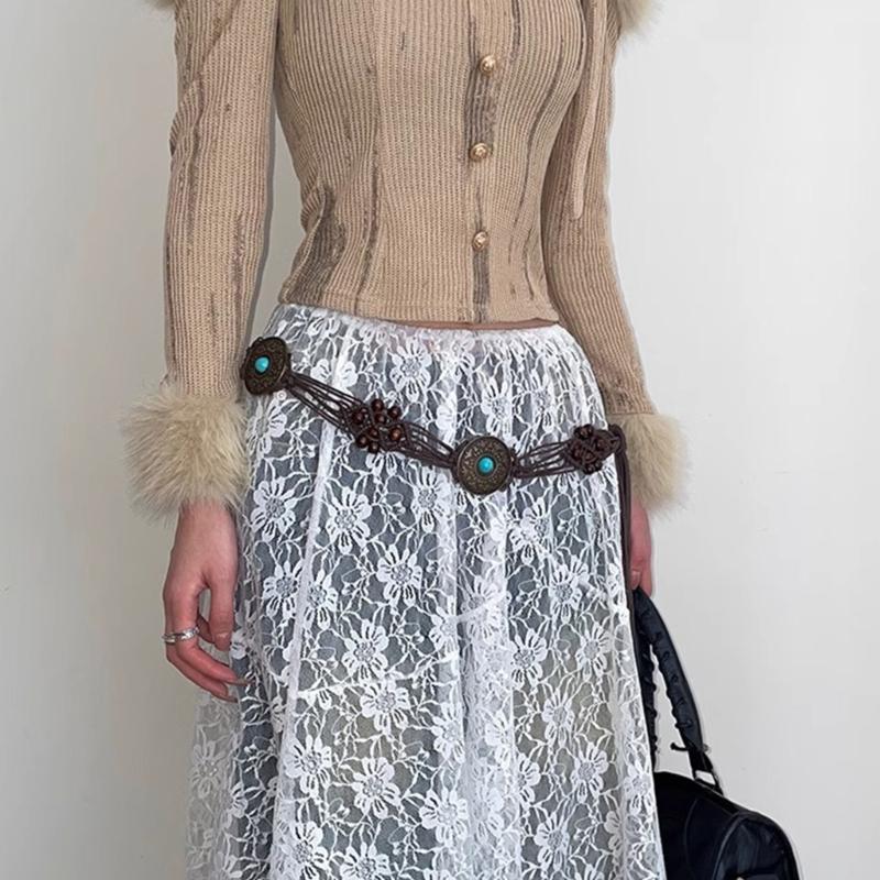 Woven Fringed Chain Belt for Women Adjust LaceUp WaistBand Fashion Rope Belt for Girl Bohemian Style Waist Decors