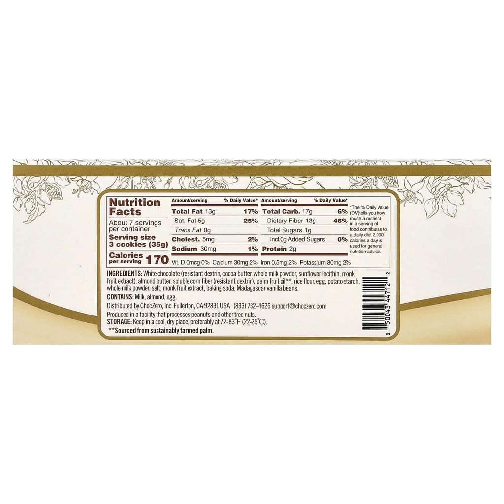 ChocZero, Premium Cookies, Jolly's, White Ganache, 20 Packs, 11.5g (0.4oz) Each