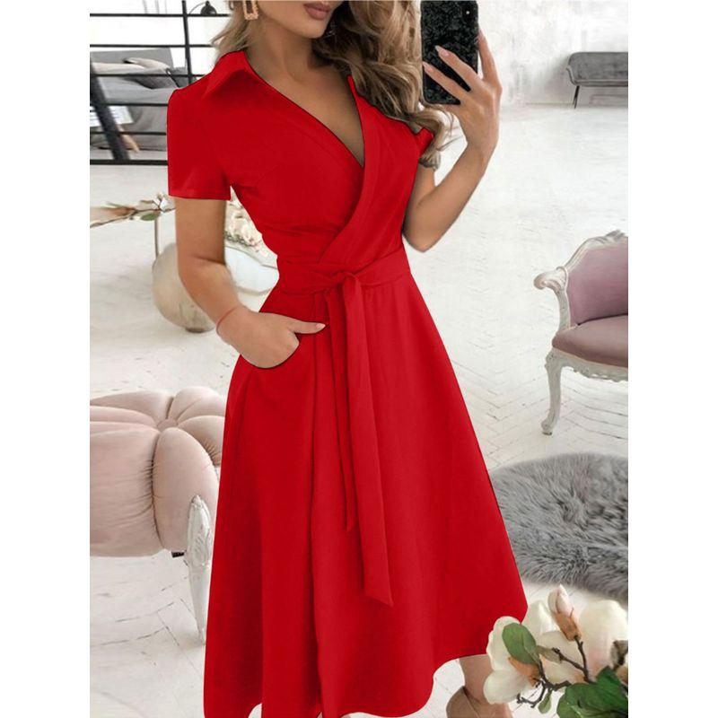 V-neck Printed Buttock Wrap Dress for Womenv Collar Print Sheath Dress