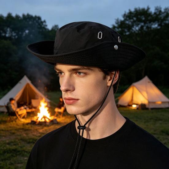 Sonnenhut für Herren Damen Breiter Rand Anglerhut Verstellbares Winddichtes Seil Sonnenschutzhut Atmungsaktiver Sommerhut für Outdoor Reisen Wandern Camping