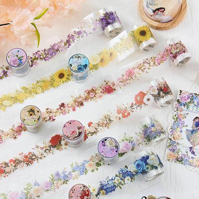 Rollo de Cinta Washi Cuento de Hadas Flor de Ensueño - Pegatinas Decorativas Florales para Diarios Infantiles