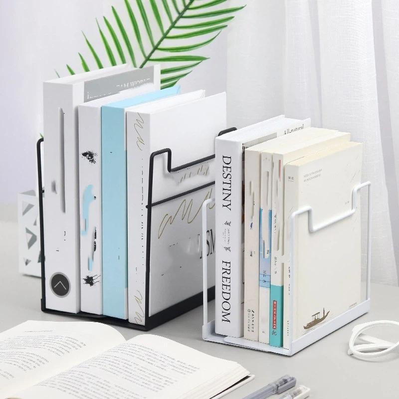 2Pcs Black Iron Bookends Heavy Duty Desktop Book Stand For Home Office Shelf Organization Non Scratch Anti Rust Powder Coated