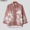 INCERUN Oversized Men Turn-down Collar 3/4 Sleeve Buttons Floral Print Casual Shirts