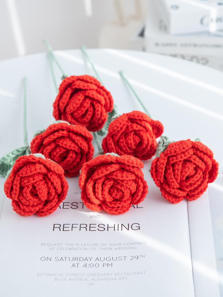 1/5pcs Artificial Handmade crochet Rose finish product Outdoor garden arch Wedding bridal bouquet Home bonsai party Diy gift box