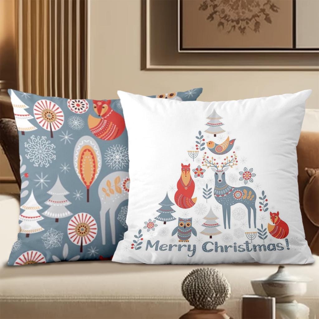 Christmas Decorative Pillows With Deer Fox Owl Bird Pattern Polyester Pillowcase, Sofa Decorative Cushion Cov Headboard Pillow