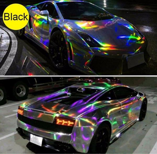 Buy Holographic Black Rainbow Neo Chrome Car Vinyl Wrap Air Bubble Free ...