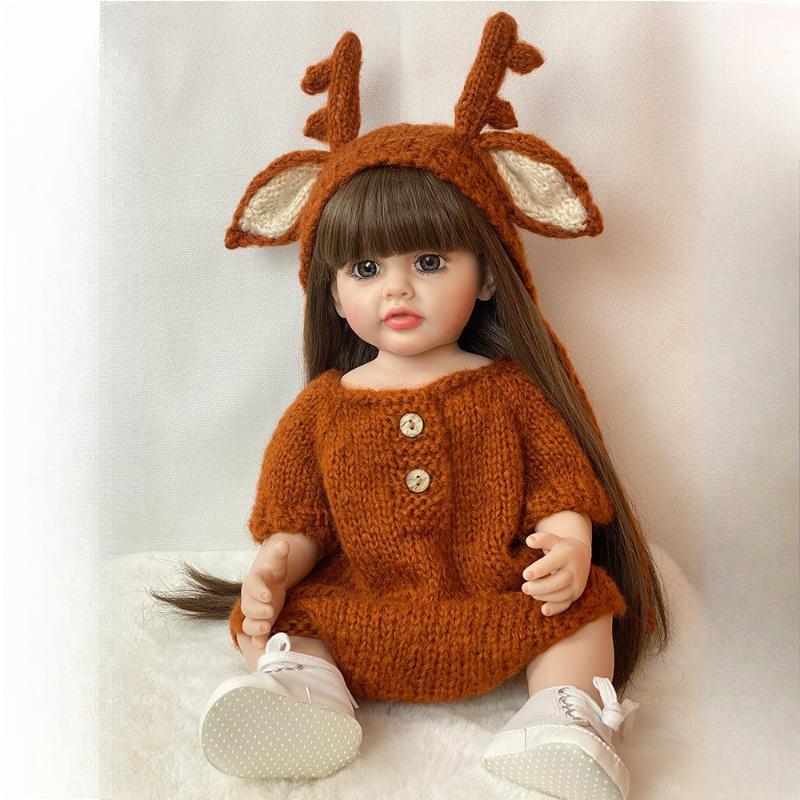 Lifelike 55 cm Silicone Full Body Reborn Baby Girl Dolls Antler Bebe Doll Newborn Toddler Children Birthday Gift Bath Accompany Toy