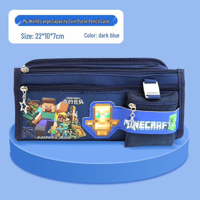 Steve's World Pencil Case for Elementary Students with Coin Purse & Cute Amulet Pendant