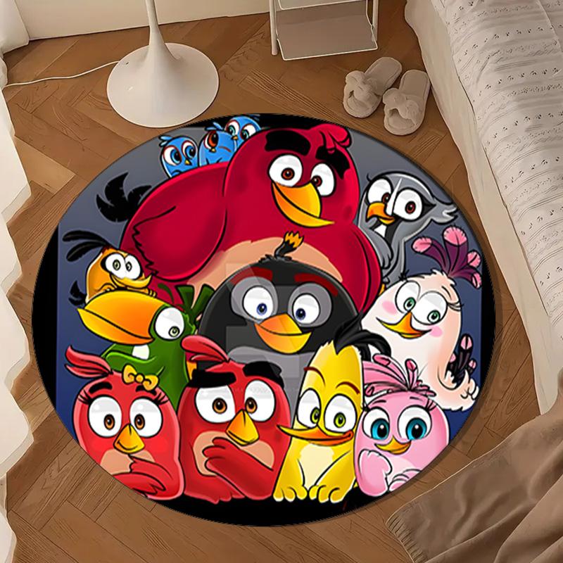 Red Birds Characters Collage Round Rug for Livingroom,Bedroom, Palyroom, Chair Rug, Area rug, Circle Carpet, Large Size Fan Christmas gift