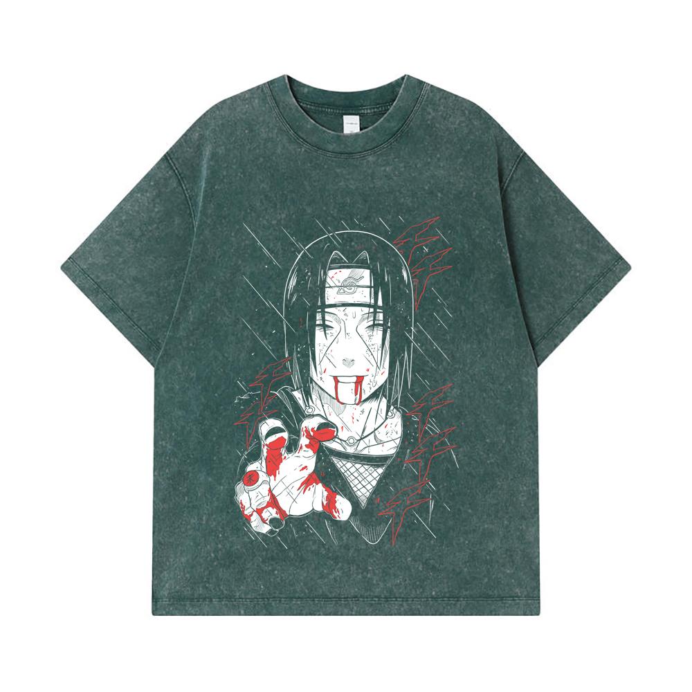 275 GSM Washed T-shirts 100% Cotton Naruto V4 Itachi Print Unisex Heavy Cotton T Shirt