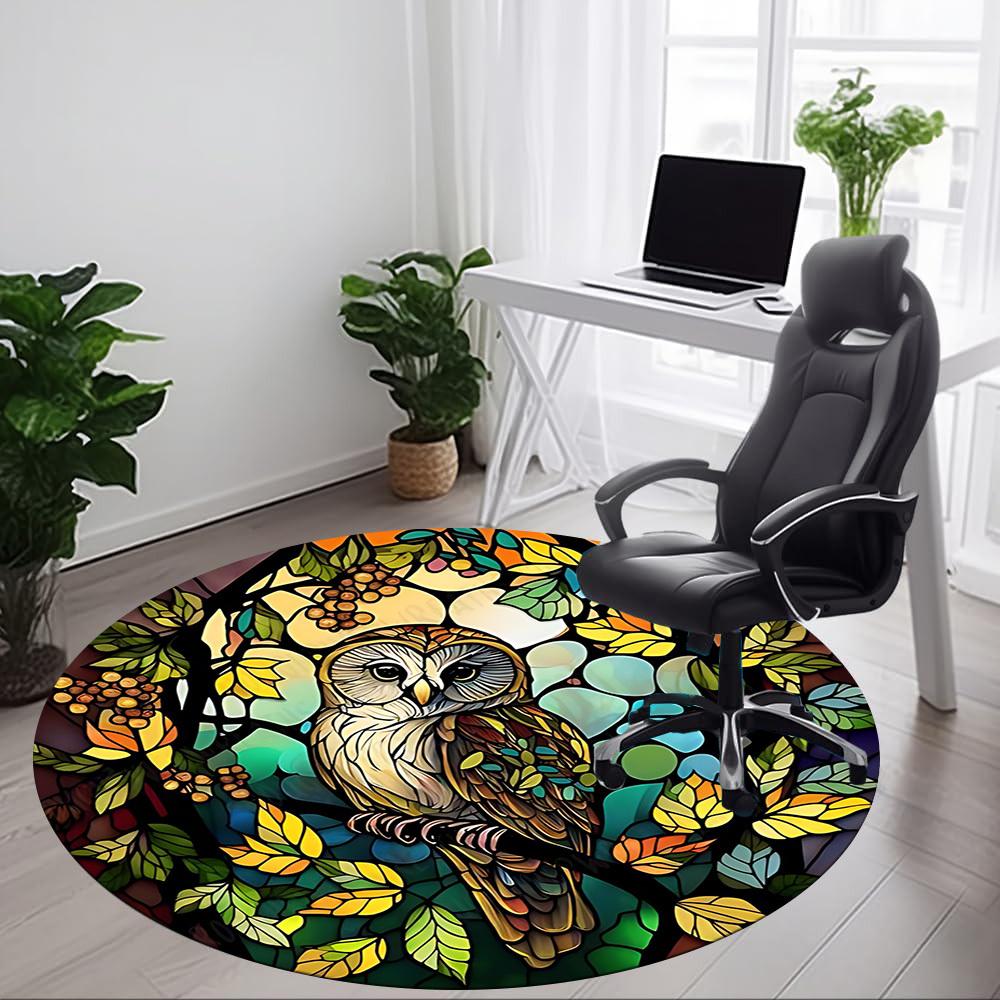1pc Stained Glass Owl Office Round Area Rug, Under Office Chairs Bedroom Living Room Home Decor, Room Deco