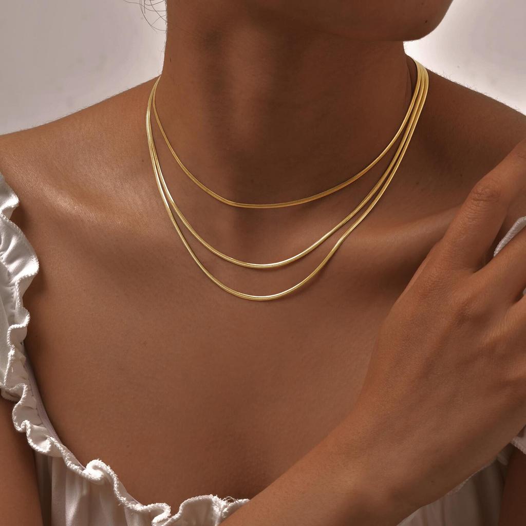 Vnox Stainless Steel Snake Chain Necklace For Women Thin Layer Choker Herringbone Gold Color Necklaces Classic Jewelry Gifts